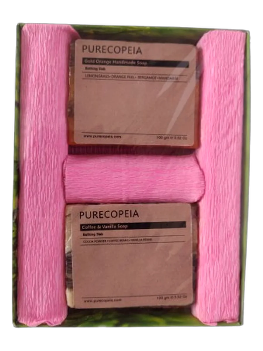 Pink horizontal two-piece soap gift set, on a transparent studio-style background