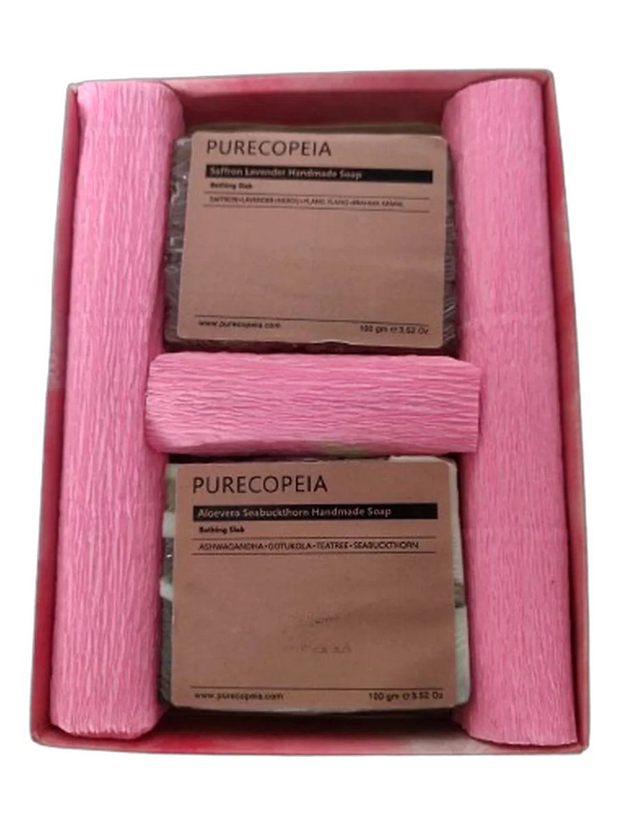 Pink gift box two-piece soap set, on a transparent studio-style background