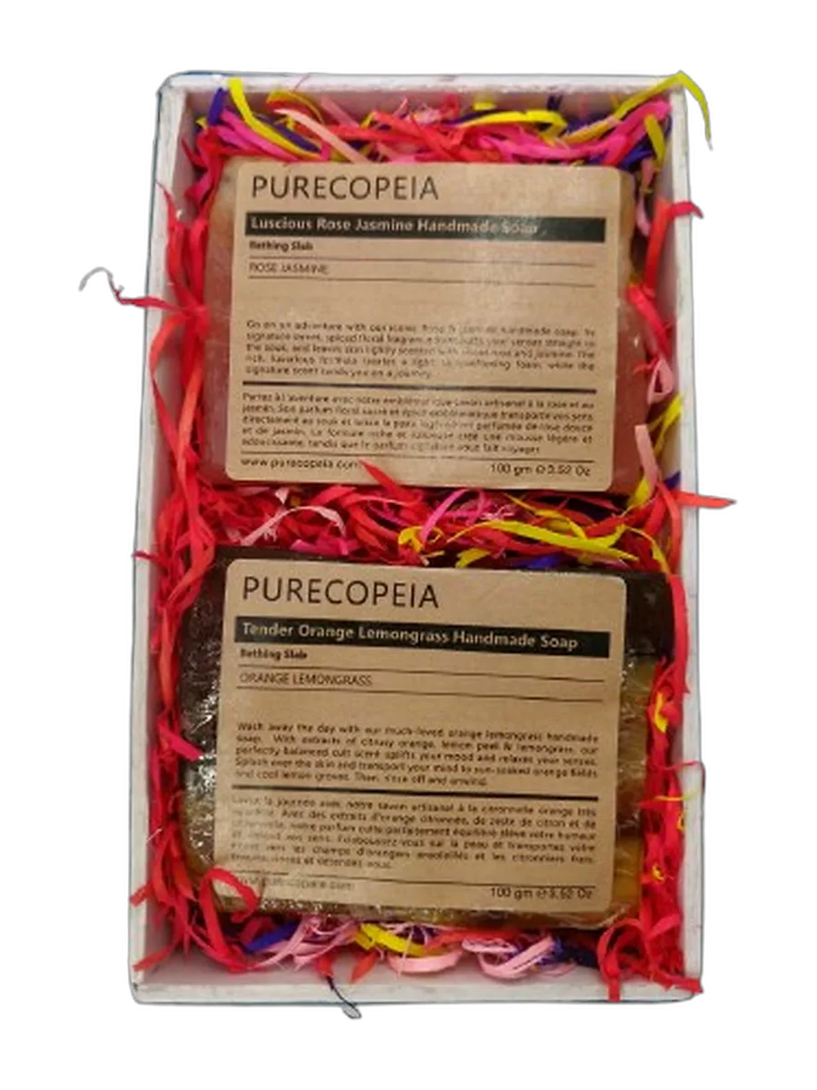 Side-by-side two-piece soap gift set, on a transparent studio-style background