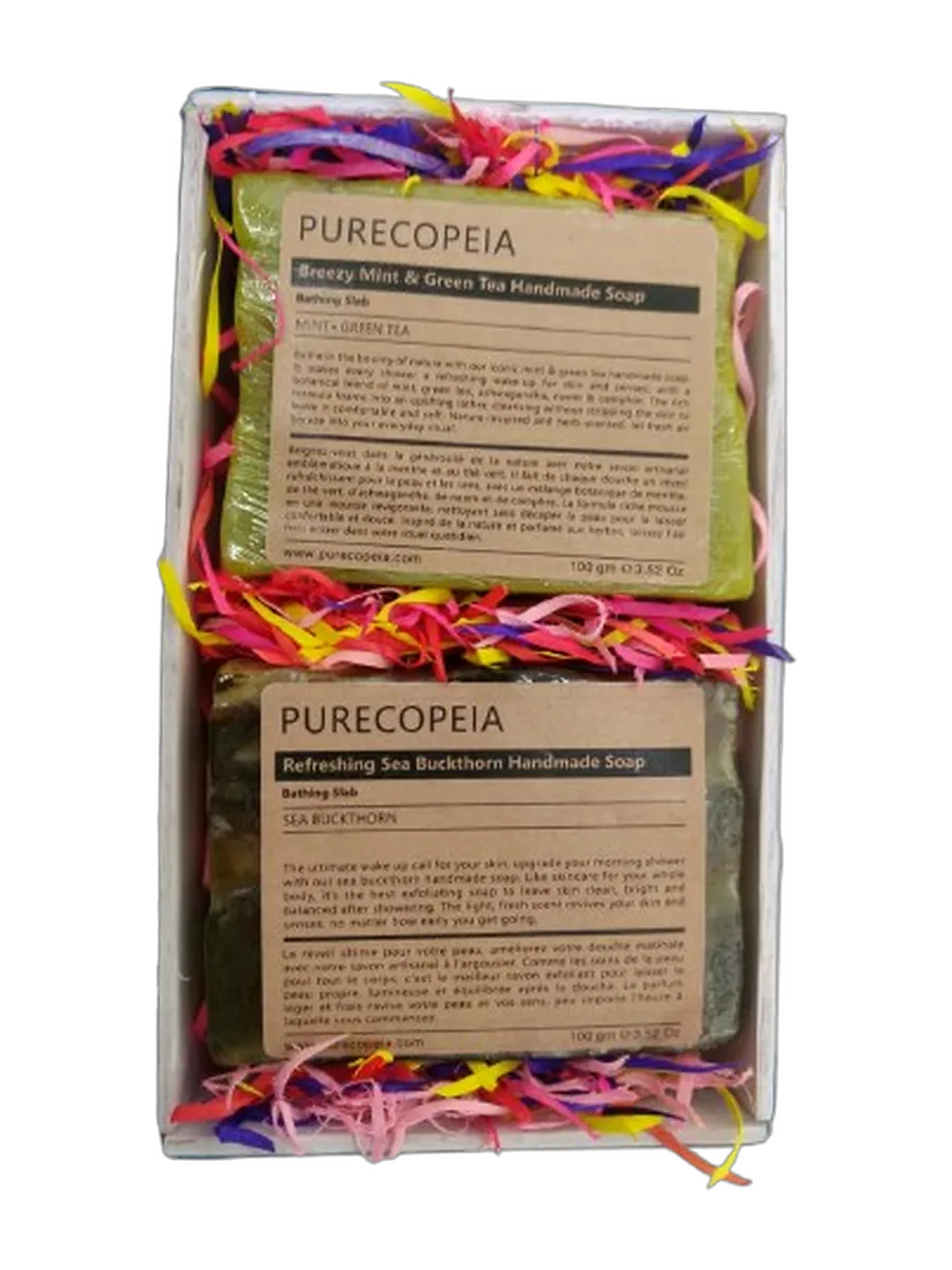 Side-by-side soap gift box, on a transparent studio-style background