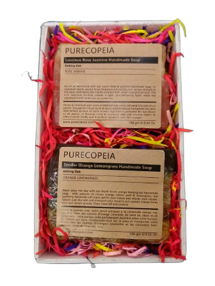 Stacked two-piece soap gift set, on a transparent studio-style background